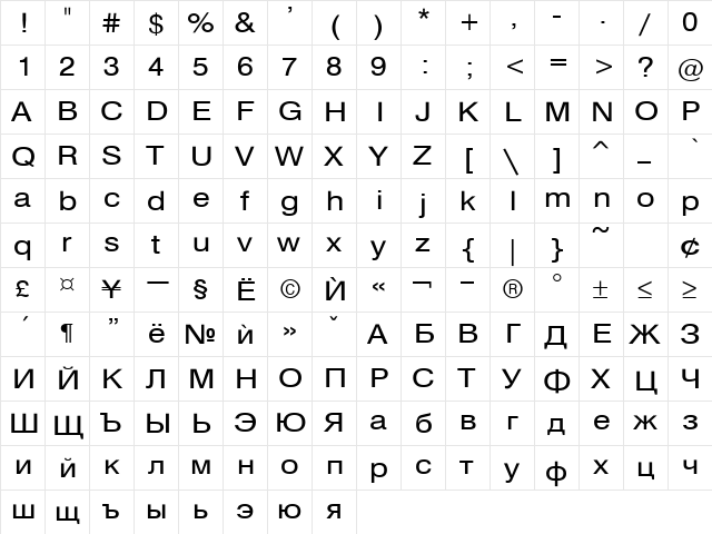 HebarExtended Normal  glyph index