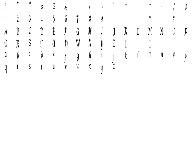 Lotharus Regular  glyph index