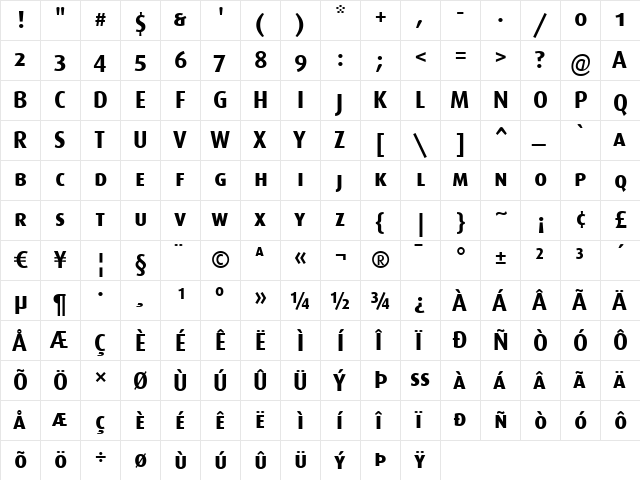 Dax-BoldCaps Bold  glyph index