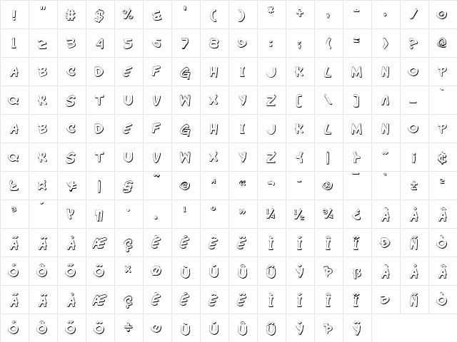 Wimp-Out 3D 3D  glyph index