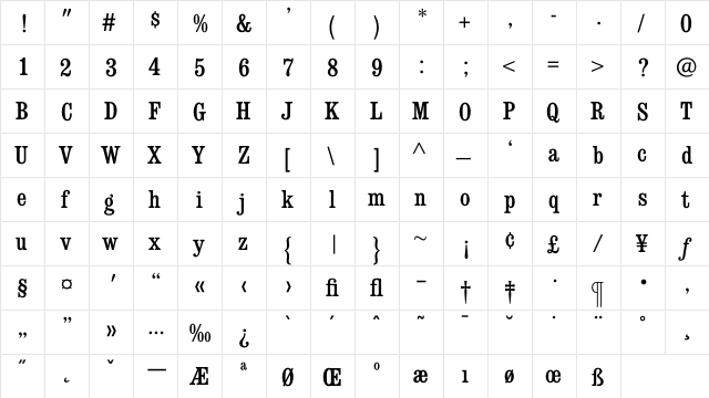 ConsortMediumCondensed Regular  glyph index