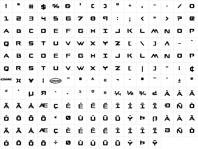 War Eagle Bold Bold  glyph index