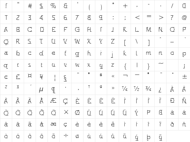 Odyssee ITC TT Light  glyph index