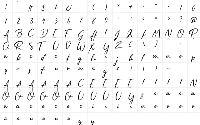 Rapha Talia Regular  glyph index