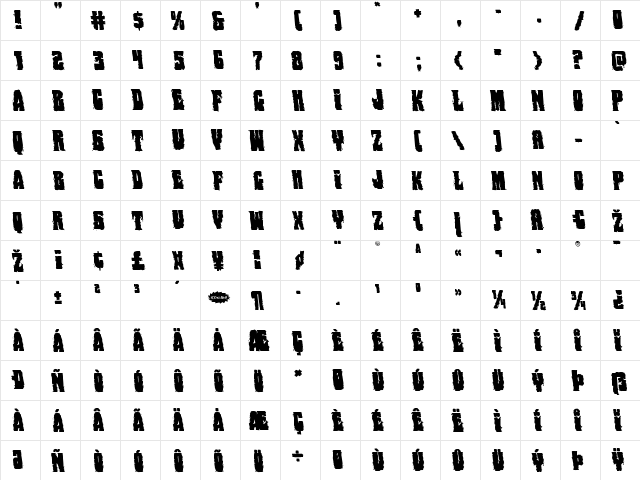 Bog Beast Leftalic Italic  glyph index