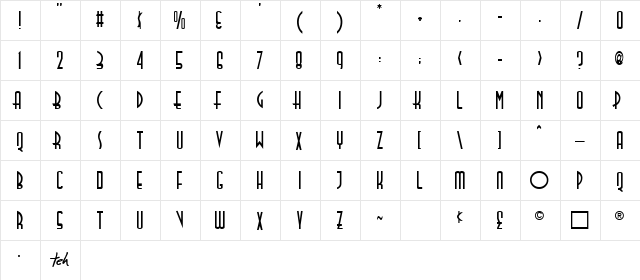 TallDeco Normal  glyph index
