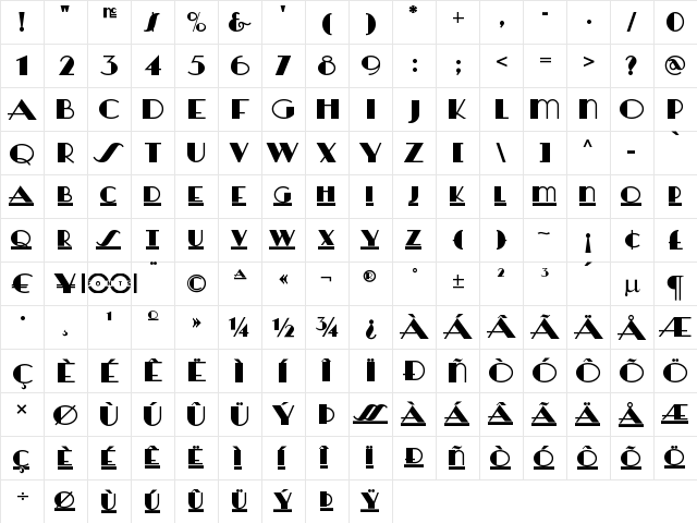 Herald Square NF Regular  glyph index