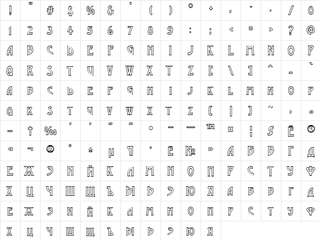 a_ModernoCapsOtl Regular  glyph index