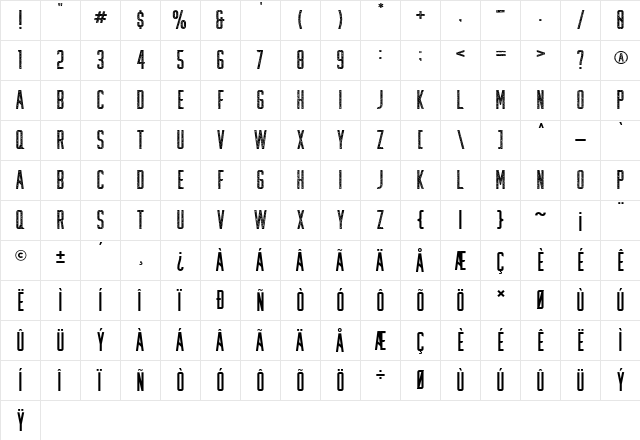 Lakers Bold  glyph index