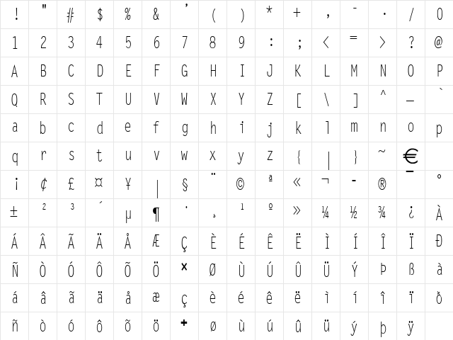 LechterCondensed Normal  glyph index