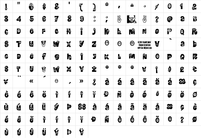 Peace Regular  glyph index