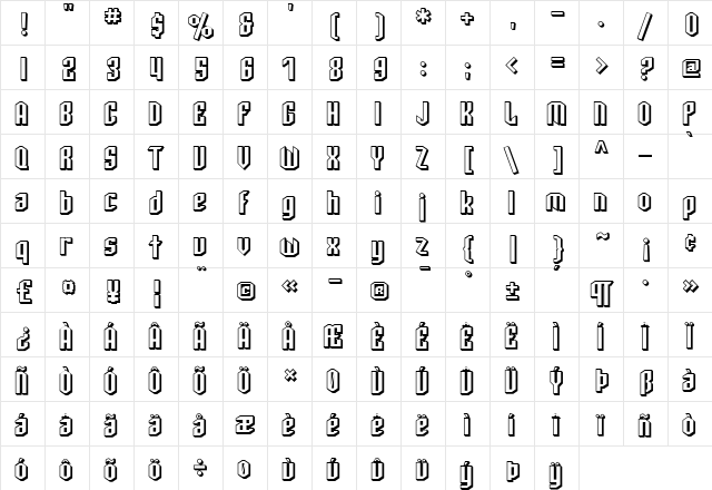 SF Archery Black Shaded Regular  glyph index