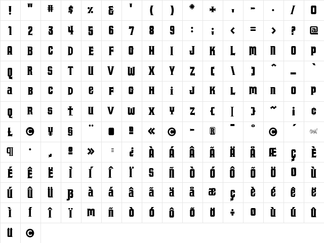 Fornicator Medium  glyph index