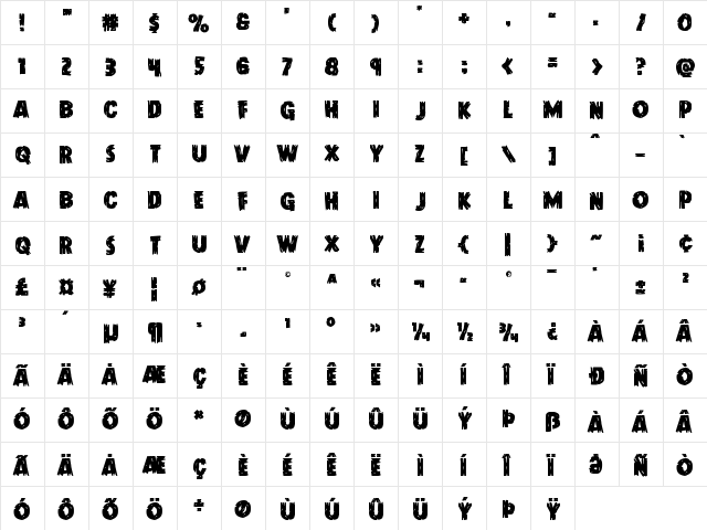 Dokter Monstro Staggered Regular  glyph index