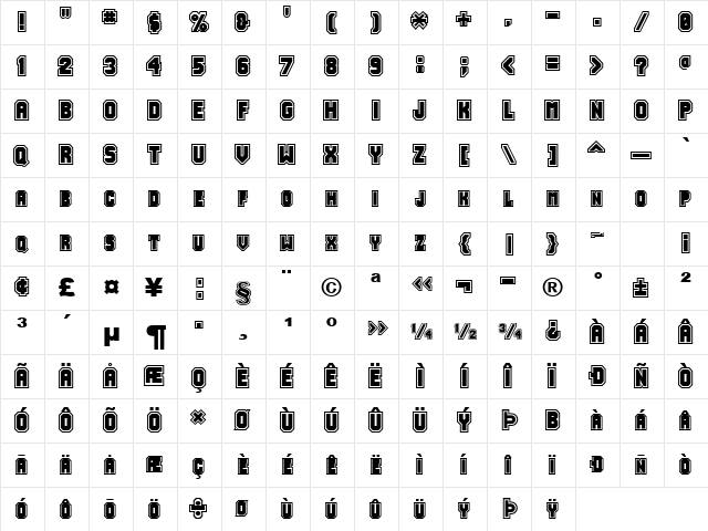 Jersey Normal  glyph index