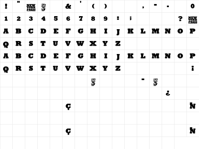 New York Press Regular  glyph index