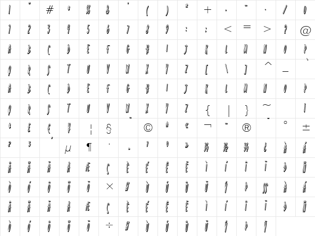 Fidelity Hour BTN Shadow Regular  glyph index
