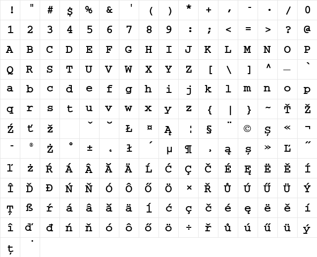 Courier CE Bold  glyph index