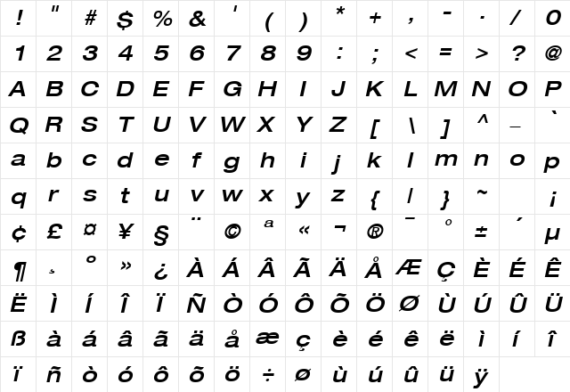 HeaveneticaExtd6 MedOblSH  glyph index