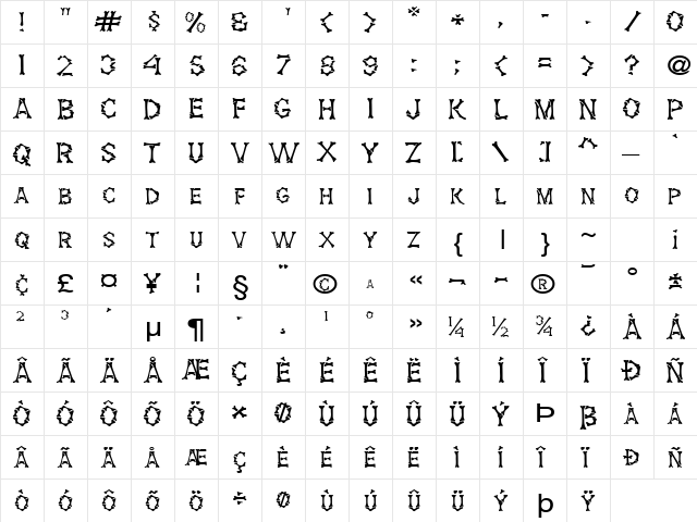 Eddy's Bones-Extended Normal  glyph index