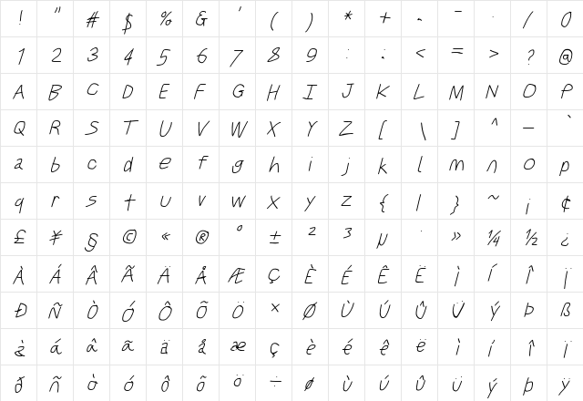 Just Breathe Obl5  glyph index