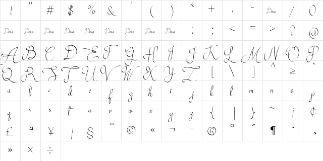 Mollucash Regular  glyph index