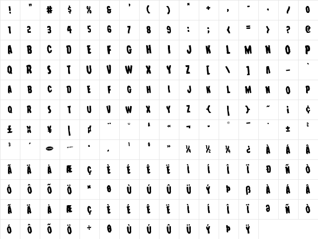 Young Frankenstein Rotated Regular  glyph index