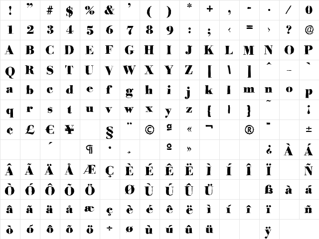 BodoniAntique-Heavy Regular  glyph index