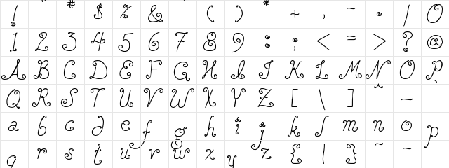 DJB SQUIRLY Q Regular  glyph index