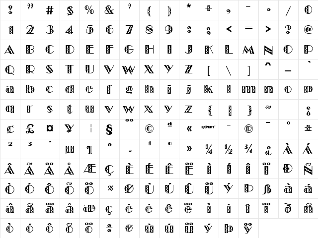 Marquee Flash Regular  glyph index
