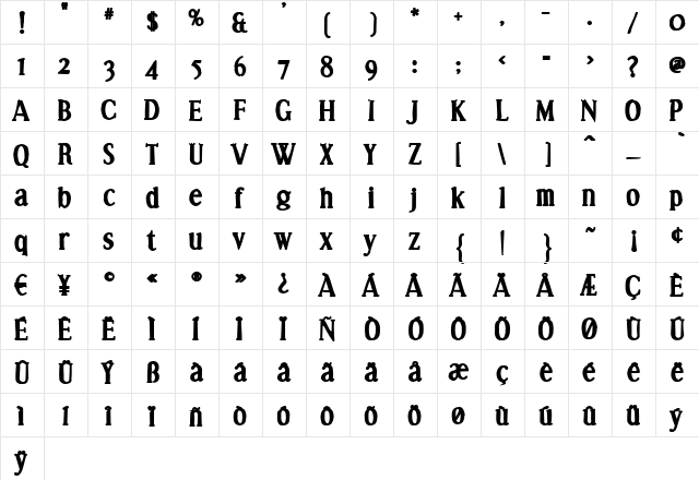 Effloresce Ink Regular  glyph index