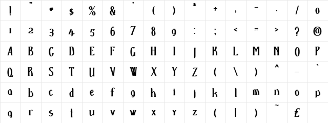 d'SpenserBold Normal  glyph index