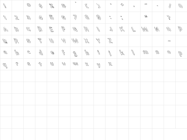 Oregon Dry Hollow Lefty Regular  glyph index