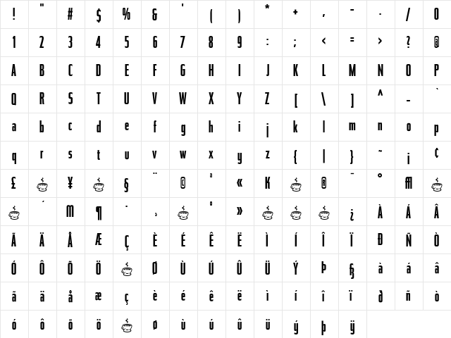 Tasse Regular  glyph index