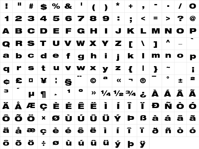 Context Reprise BlackExp SSi Bold  glyph index