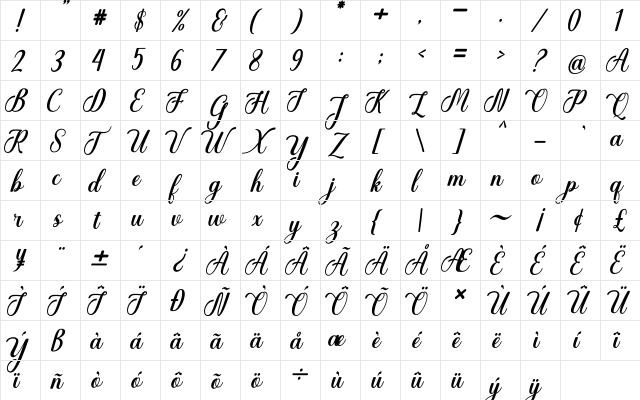 Christmas Glooves Regular  glyph index