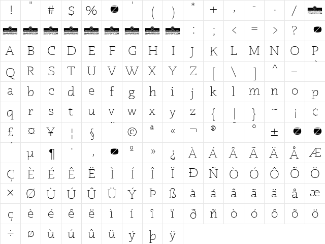Radcliffe Display Light  glyph index