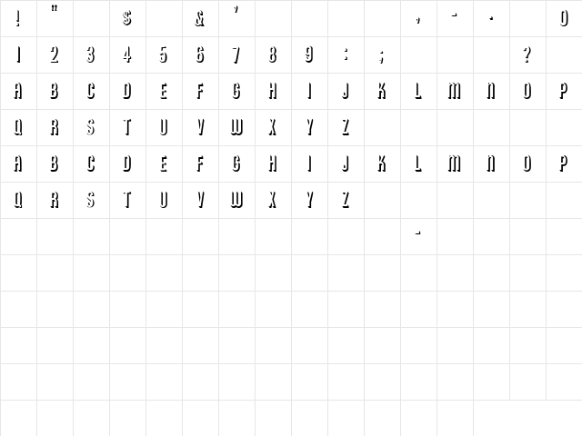 Shadow 1 Regular  glyph index