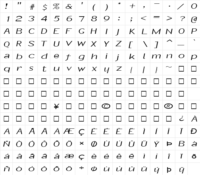 FZ BASIC 21 EX Normal  glyph index