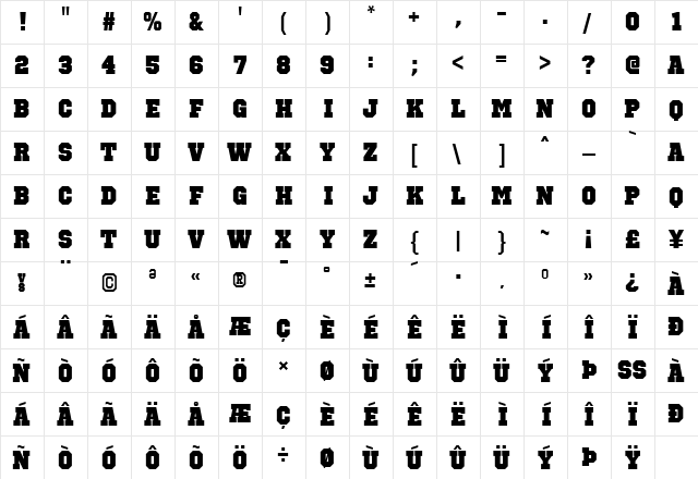 Octin Sports Black  glyph index