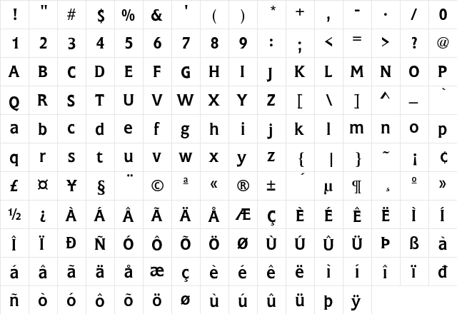 FlareGothic-Regular Regular  glyph index