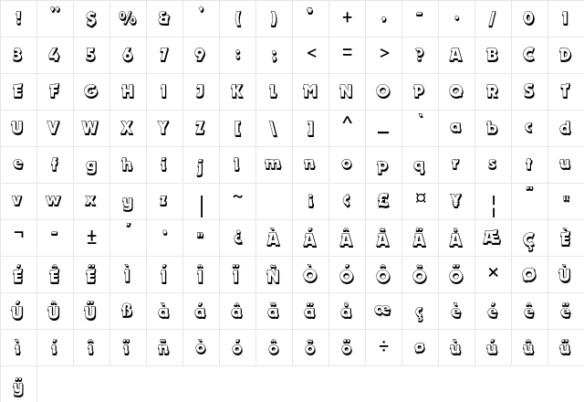 Dynamo Shadow Std Regular  glyph index