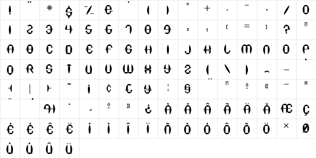 Dig Regular  glyph index