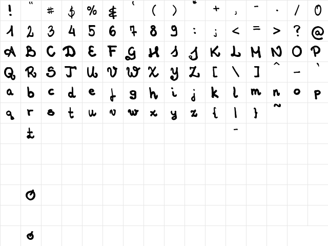 New Age Regular  glyph index