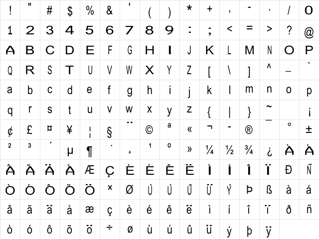 Julia Special Font W Regular  glyph index