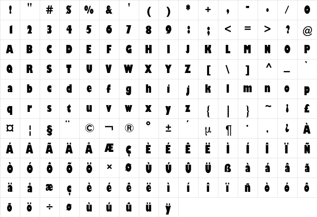 Gill Sans BQ Regular  glyph index