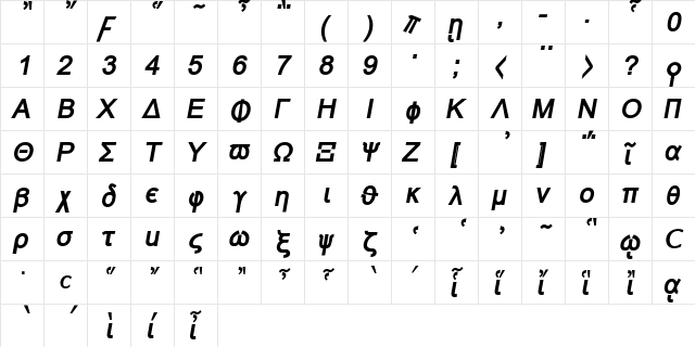 Naxos BoldItalic  glyph index