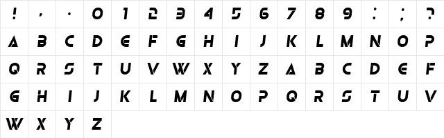 Olga Bold Italic  glyph index