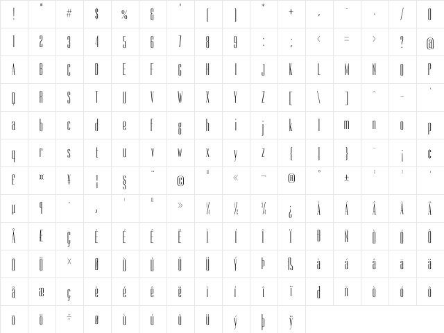 Dorsa Regular  glyph index