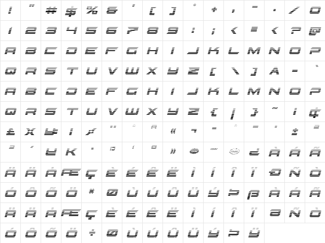 Gypsy Killer Gradient Italic Italic  glyph index